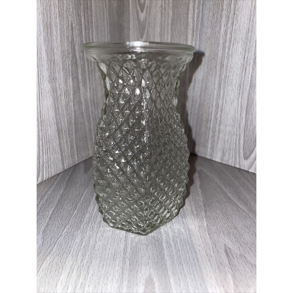 VTG Hoosier Glass Vase 4071 Diamond Pattern Pineapple 5.5" Perfect Cut ~ HG595d